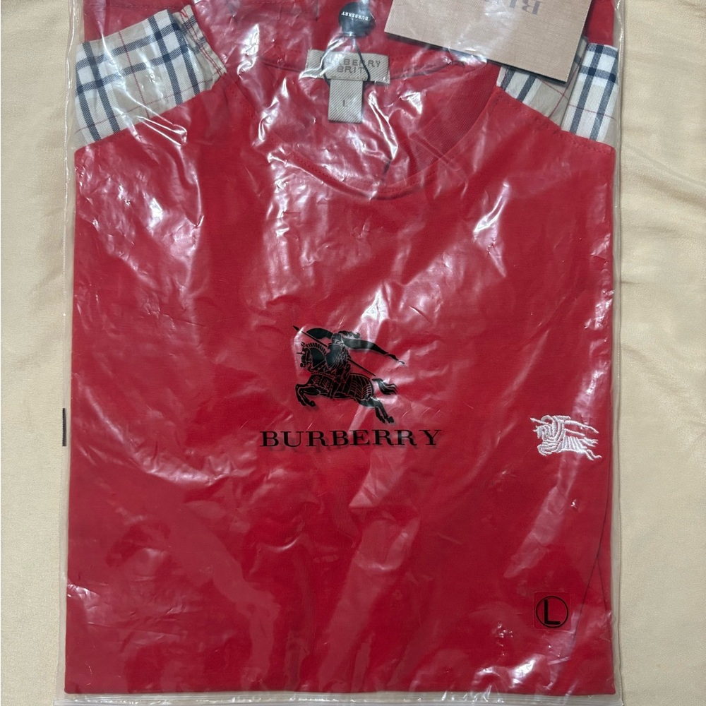 Burberry Red Tee with Knight Emblem